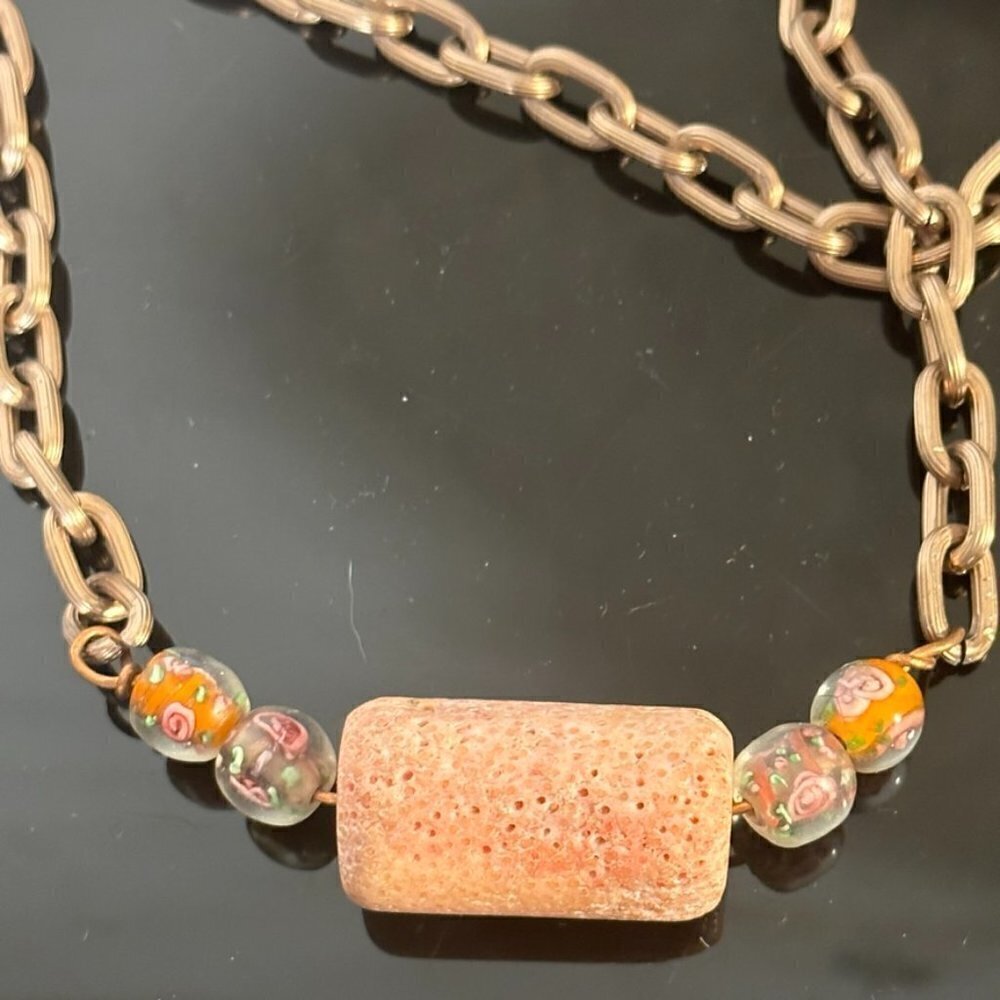 Genuine Coral Natural Untreated Floral Beads Chain Necklace Boho Gift  Hippie - Picture 2 of 4